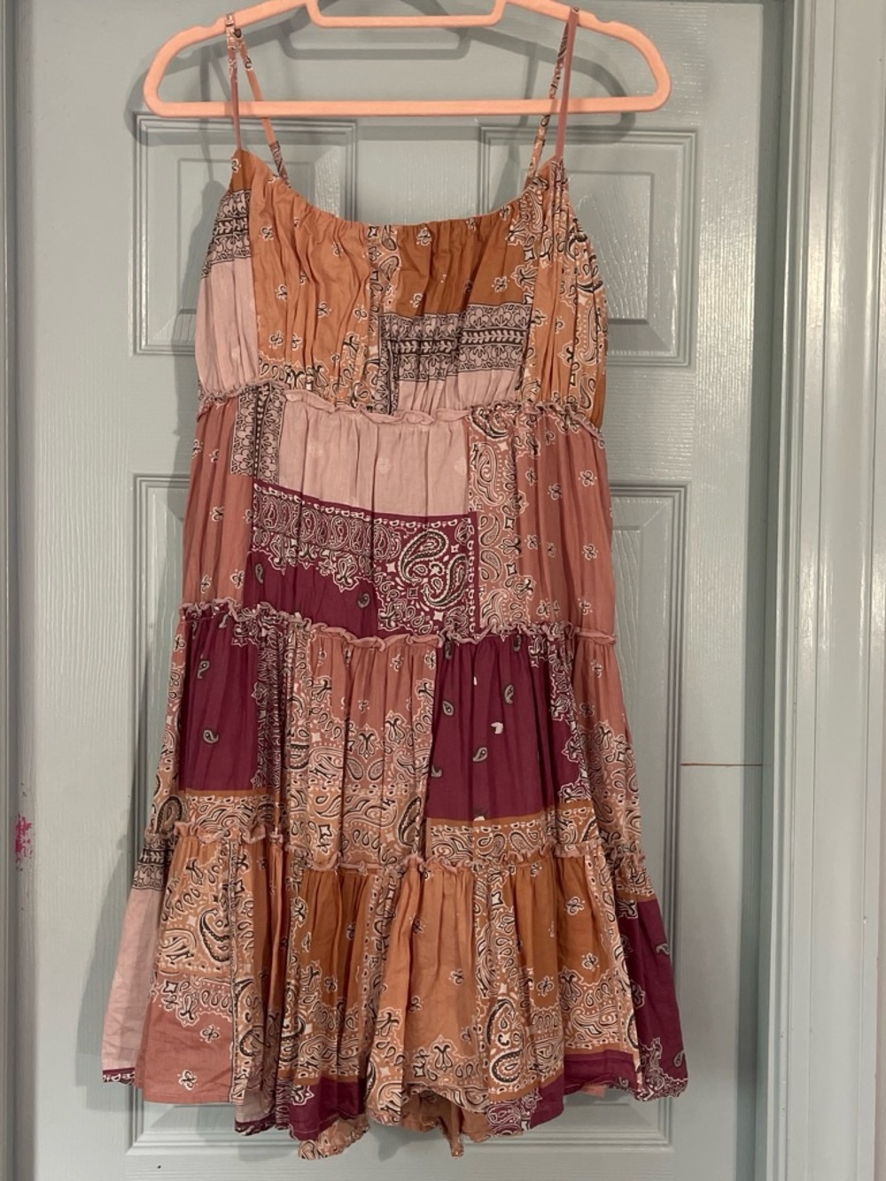 Lucky Brand Patchwork Bandana Mini Dress - Pink, Rust, Burgundy